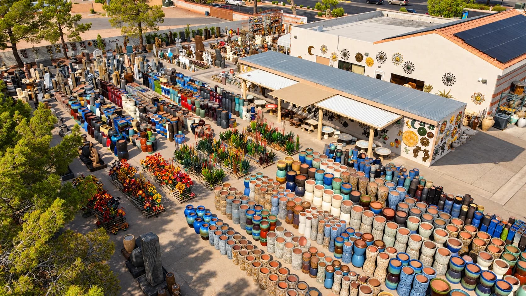 Aerial view of the Outdoor Living showroom and yard in Henderson