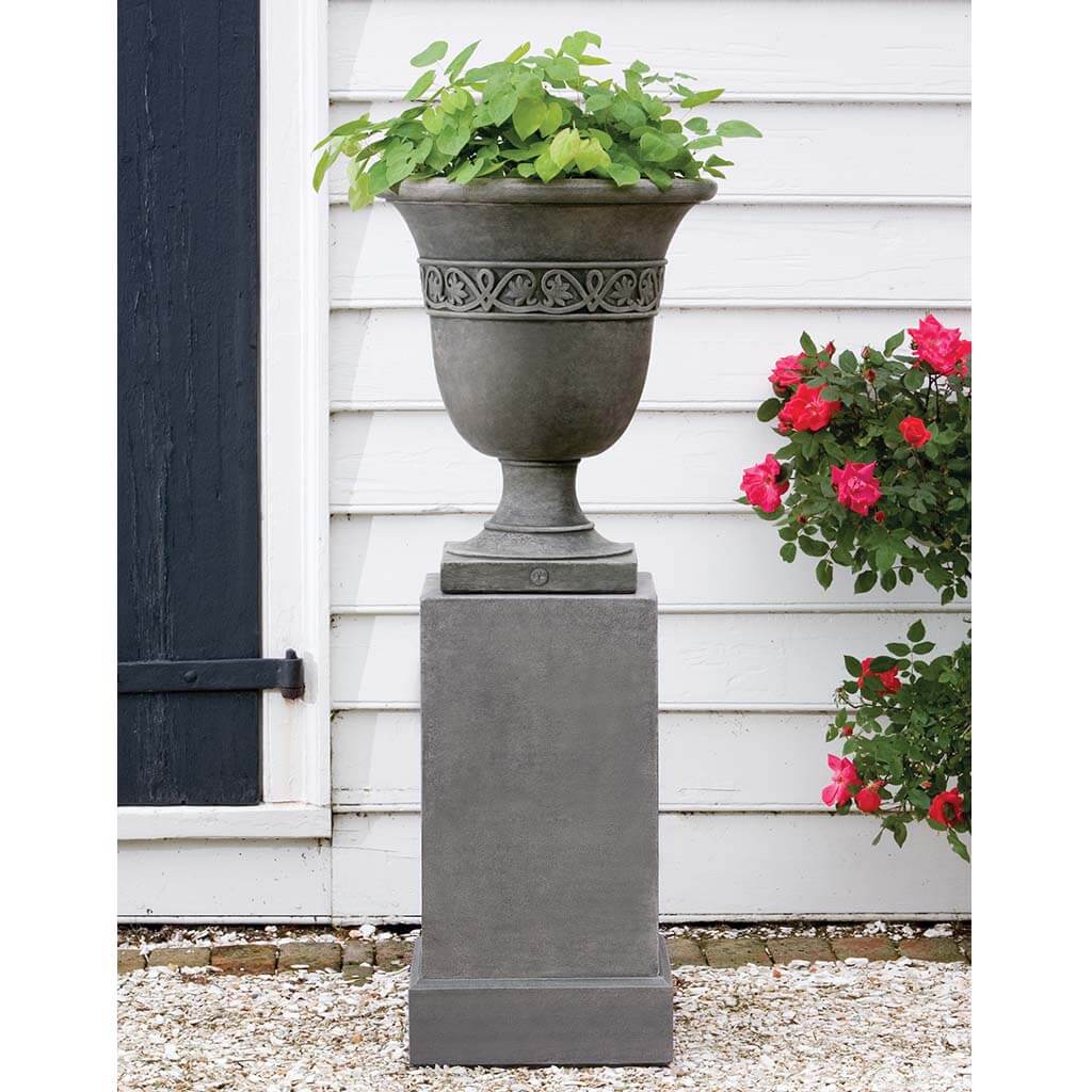 Williamsburg Strapwork Leaf Urn with Classic Tall Pedestal