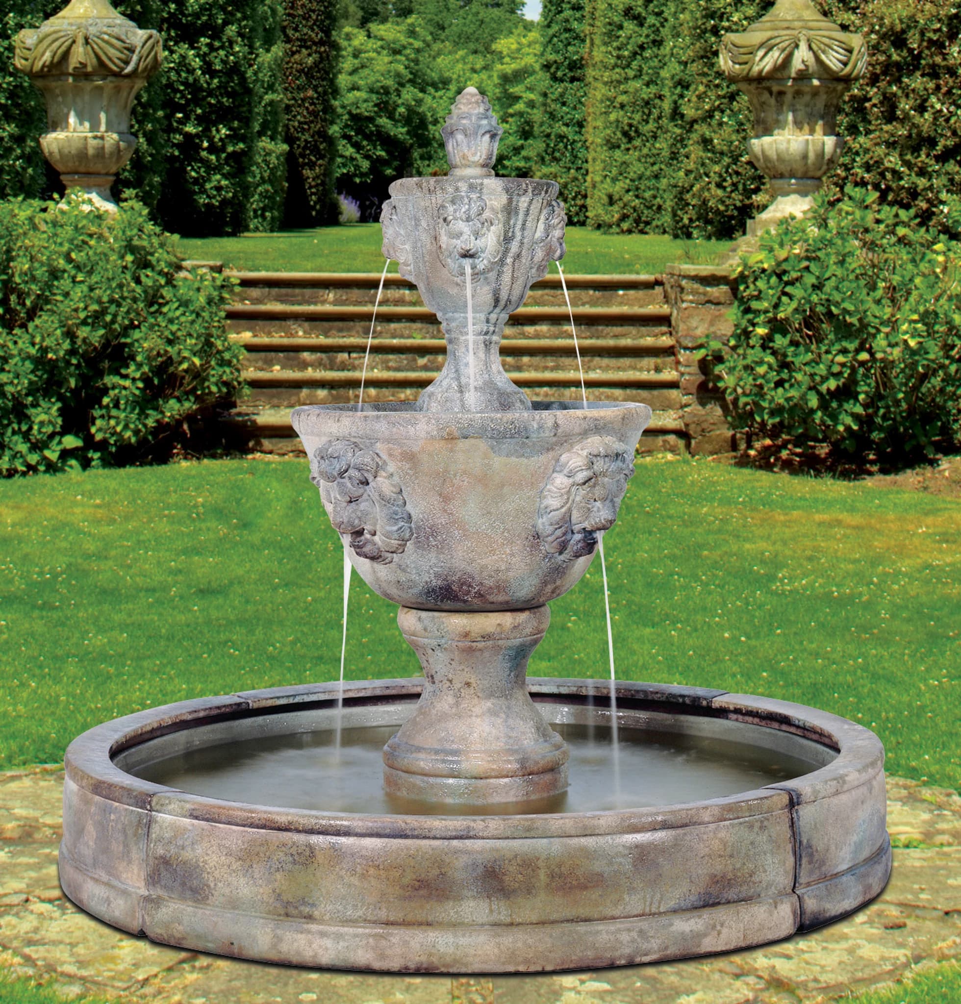 Medium Two-Tier Leonesco Fountain in Valencia Pool