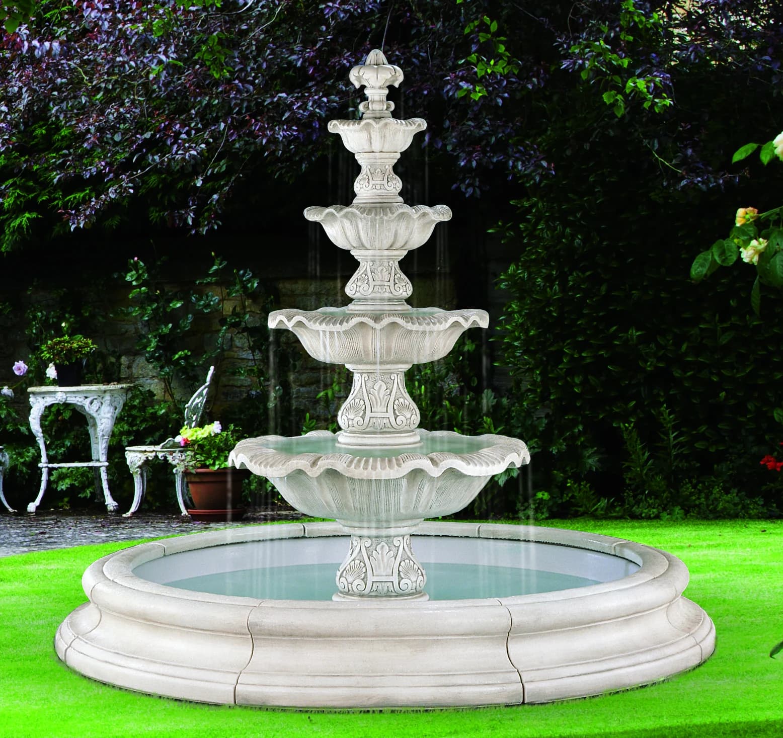 Four-Tier Renaissance Fountain in Toscana Pool, Original Surround (18 pc.)