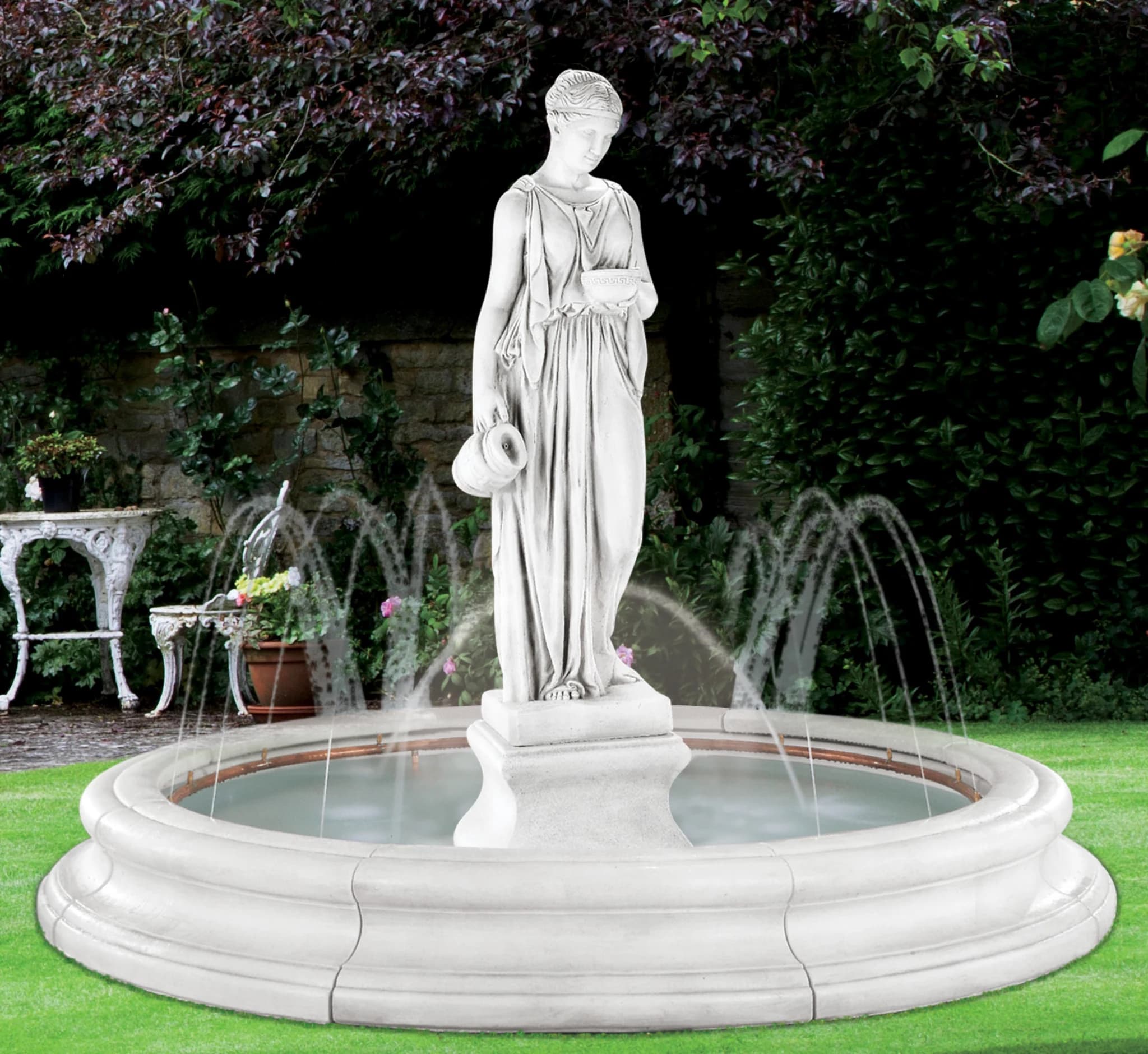 Hebe Fountain in Toscana Pool with Spray Ring, Original Surround (11 pc.)